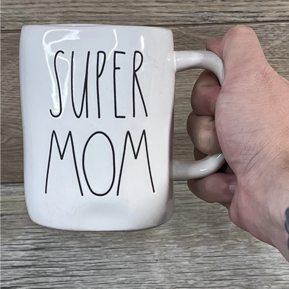 Rae Dunn By Magenta Super Mom White Coffee Tea Mug Cup Ceramic 4.75”T 3.25”W